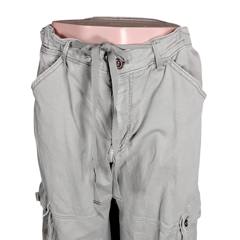 Anthro Pilcro Wide Legs Cargo Pants Size 32 P Waist Hems Drawstring Multi Pocket - Picture 4 of 16